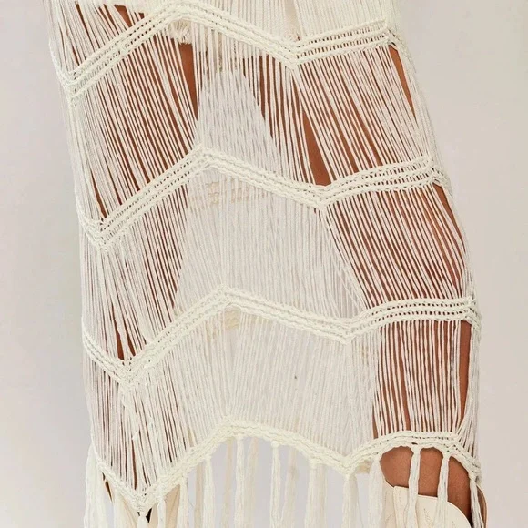 LE LIS Boho Fringe Chevron Pattern Western Maxi Dress Beach Cover Up Caftan NWT - Picture 8 of 9
